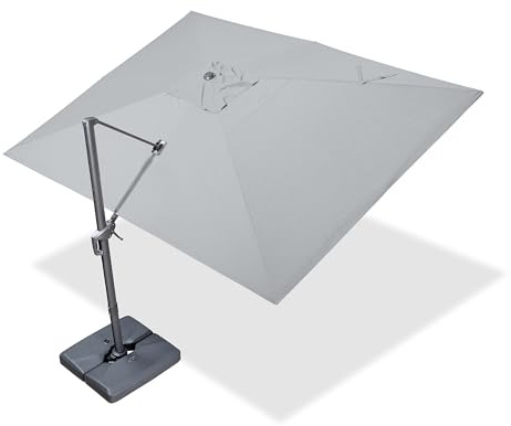 PURPLE LEAF Ombrellone da Giardino 3 x 4 m con Base a Croce, Ombrelloni da Esterno con 8 Astine in Alluminio, Tela 240g Protezione UPF 50+, Rotazione di 360° e Inclinabile, Grigio mélange
