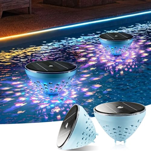 2 luci solari galleggianti per piscina, luci LED RGB che cambiano colore, con proiezione di pesci, impermeabile IP68 e rilevamento automatico del crepuscolo, lampada solare per piscina da giardino