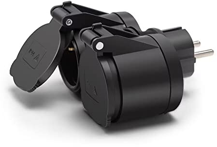 Doppelstecker für Steckdose Adapter, Mehrfachstecker für Steckdose Steckdosenadapter Mehrfachsteckdose Schwarz Geeignet für den Außenbereich Schuko Stecker 16A/250V/Max 3680W