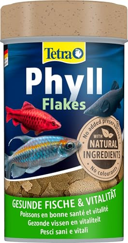 Tetra TetraPhyll Flakes - Fischfutter für alle pflanzenfressenden Zierfische, Flockenfutter mit lebenswichtigen Ballaststoffen, 100 ml Dose | Fischfutter für alle pflanzenfressenden Zierfische | Flockenfutter mit lebenswichtigen Ballaststoffen