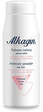 Alkagin Polvere Intima assorbente a base di Calendula, Malva e Tilia, Assorbe il sudore e l'umidità, Previene le Irritazioni, Senza talco, Formato 100g