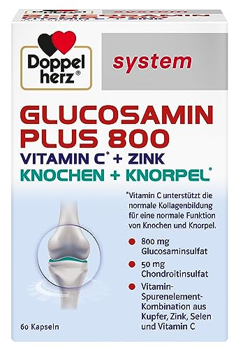 Doppelherz system GLUCOSAMIN PLUS 800 - Vitamin C + Zink | Mit Vitamin C als Beitrag zur normalen Kollagenbildung für eine normale Knorpelfunktion - 60 Kapseln