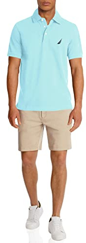Nautica mens Short Sleeve Solid Stretch Cotton Pique Polo Shirt, Bright Aqua, Large US