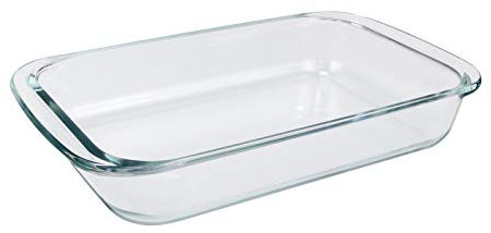 NUTRIUPS Glas-Auflaufform für Ofen, Glas-Ofenform Lasagne, 2L Ofenform rechteckig, Lasagneform, rechteckige Glasform, Bräterform, längliche Auflaufform