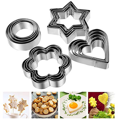Cookie Cutters Biscuit Shapes Set, 12PCS Cookie Pastry Fruit Vegetables Stainless Steel Molds Cutters | Heart Star Circle Flower Shaped Mold Cookie Cutters For Halloween Christmas Valentine