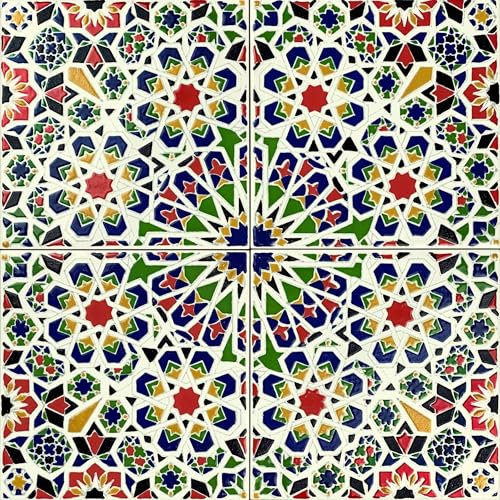 Cerames Orientalische Marokkanische Keramikfliesen Mattullah - dekorative Mosaikfliesen für das Badezimmer, die Küche, unter Treppen, Terrasse | Marokkanische farbige keramische fliesen 20x20 cm