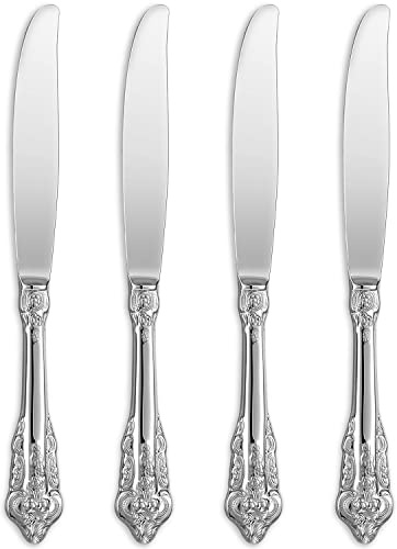 KEAWELL Gorgeous Dinner Knife, Set of 4, 18/10 Stainless Steel, Mirror Polished, Luxury Dinner Knife Set. (Silver)