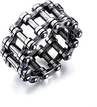 Anelli per catena da motociclista, anello da motociclista per uomo, anello per catena locomotiva, anelli intrecciati, anello per moto, stile punk hip hop regalo per uomini e ragazzi, 14, Metallo