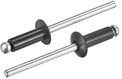 sourcing map Aluminum Blind Rivets, 4mm x 10mm (5/32 x 25/64) Open End Rivet Flat Round Head for Joining Metal Plate Leather, Black 25 Pcs