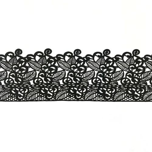 Coximus essbare Tortenspitze als filigrane Deko | 38 x 8 cm fertige Zucker-Spitze | Blüten und Blätter schwarz | fertiges Icing zum Gebrauch | Sweet Lace