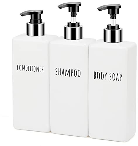 Segbeauty Flaconi Riutilizzabili per Shampoo, 3 Pezzi 500ml Dispenser Sapone Doccia, Bottiglie Vuote con Pompa a Pressione, Contenitore Plastica per Sapone, Shampoo, Condizionatore (Bianco)