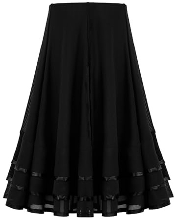 Zaldita Falda larga de flamenco para niños y niñas, falda de ballet, falda ligera, falda maxi para la escuela, tiempo libre, fiesta, baile, competición, ropa, Negro , 110-116