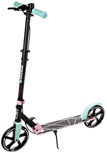 RAVEN Scooter Roller Tretroller Kickscooter für Kinder Erwachsene |klappbar | höhenverstellbar | Tragegurt | Klingel | Flaschenhalter (Estelle mit Handbremse, 200mm)