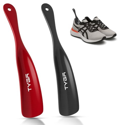 TYGA Schuhlöffel, druckfest, flexibler und strapazierfähiger Kunststoff (19 cm) (2 Stück) (schwarz, rot), Schwarz / Rot, S