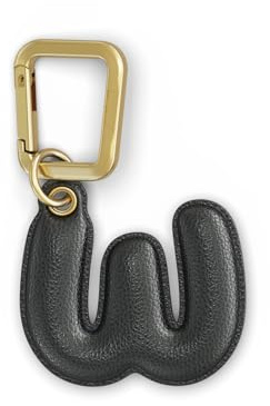 UNTAGS - Charm Buchstabe W - Material mit Ledereffekt - Inklusive Goldener Metallschnalle - Schwarz