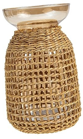 VINTORKY Transparente Glasvase Mit Geflochtenem Strohdesign Dekorative Kleine Blumenvase Für Tischdeko Rutschfester Boden Geeignet Für Wohnzimmer Büro Und Garten Langlebig Und Praktisch