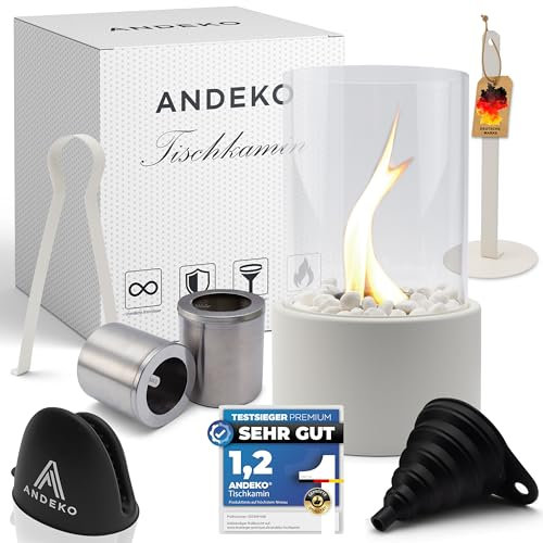 ANDEKO Bioethanol Tischkamin - 3h Brenndauer - Stilvoller Bio Ethanol Tischkamin Outdoor & Indoor - Eleganter Ethanol Kamin - Tischfeuer Outdoor - Tischkamin Ethanol - Gartendeko - Balkon Deko