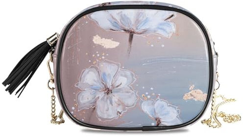 Mnsruu Bolsos cruzados para mujer, diseño de flores lilas blancas, bolso cruzado, bolsos pequeños, bolso de hombro, bolso de mano de moda para teléfono con correa de cadena, A1410, Small