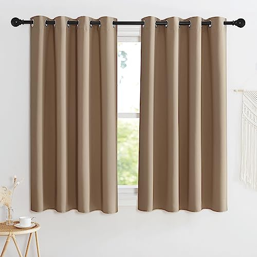 KGORGE Rideau Occultant Court - Rideau Petite Fenetre Cuisine 140x135cm | L140 x H135cm,Draperies Opaque Intérieurs anti UV Lumiere,Decoration Placard Armoires Fenetre a Œillets,Moka,2 PCs