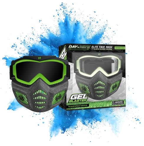 Gel Blaster Elite Gesichtsmaske - Leuchtet im Dunkeln, inkl. Brille, Ab 14 | Abnehmbare Schutzbrille, Verstellbares Kopfband, Belüftetes Kiefergestell - Passt zu Allen Gesichtstypen.