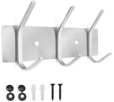 SYPEN Kleiderhaken Wand, Garderobenleiste Metall， Wandgarderobe Edelstahl, Hakenleiste Garderobe，Hakenleiste für Schlafzimmer Bad Küche, Garderobenhaken für Kleidung, Jacken Halter (Silber, 3 Haken)