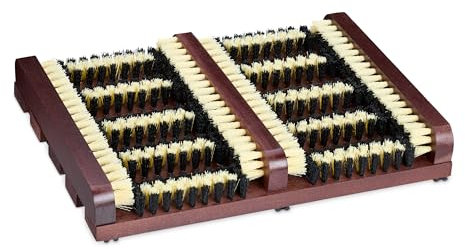 Relaxdays Schuhabstreifer, rutschfester Boden, kräftige PP-Borsten, außen & innen, Holz, Schuhabtreter, dunkelbraun