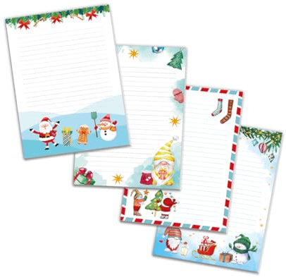 4 Blöcke Notizblock Weihnachtsbriefpapier Weihnachten Weihnachtspapier Brief an Weihnachtsmann liniert Kindermotiv für Mädchen Jungen (4 Blöcke/Variante 1 mit je 25 Blätter in A5-Format)