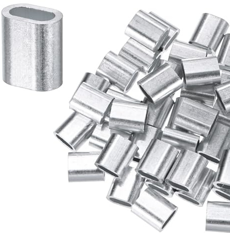 M METERXITY 50-Pack Aluminum Crimping Loop Sleeves, 4mm 1/6 Single Round Barrel Wire Rope Sleeves Cable Ferrule for Wire Rope/Cables Crimping Loop Sleeve