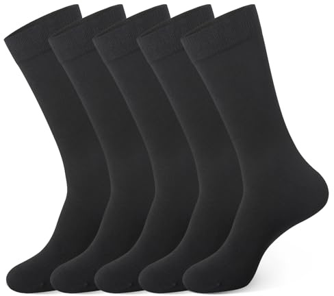 Calcetas hombre bambu 5 pares, transpirables verano, delgadas, suaves, formales, para traje, oficina, negocios, punta reforzada, antideslizantes (FR/ES, Números, 40, 46, Regular, Regular, BLACK)