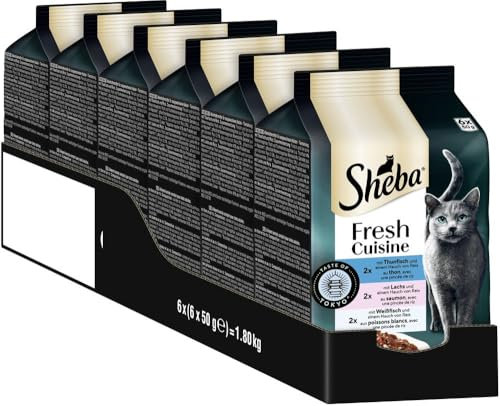 Sheba Portionsbeutel Katzennassfutter Multipack Fresh Cuisine Taste of Tokyo mit Thunfisch und Lachs MSC, 6x6x50g - Exquisites Katzenfutter mit Thunfisch und Lachs