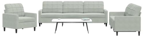 Brokky 3-TLG. Sofagarnitur mit Kissen Sofa Wohnzimmer Sitzgruppe Wohnzimmer Sofa Set Sofas FüR Wohnzimmer Hellgrau Samt