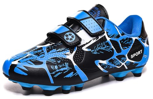 Woflebel Fußballschuhe Kinder Sportschuhe Jungen Mädchen Professionelle Trainingsschuhe Outdoor Athletic Low Top Spikes rutschfest Fussballschuhe Blau 30EU