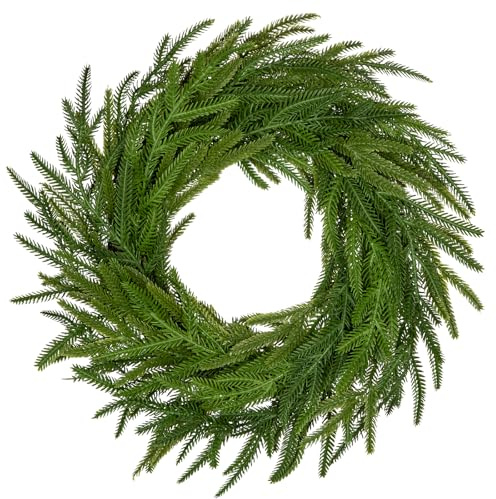 Arborus 16 Xmas Door Wreath 40cm Real Touch Norfolk Pine Wreath Front Door Christmas Wreaths Small Artificial Winter Wreaths Foliage for Xmas Mantle Indoor Outdoor Christmas Staircase Decorations