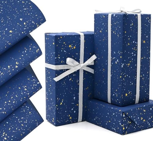 QRTDXP 4pcs Blue Matte Wrapping Paper Sheet,76 * 52cm Blue Gift Wrap Paper for Birthday Wedding Father‘s Present Decoration
