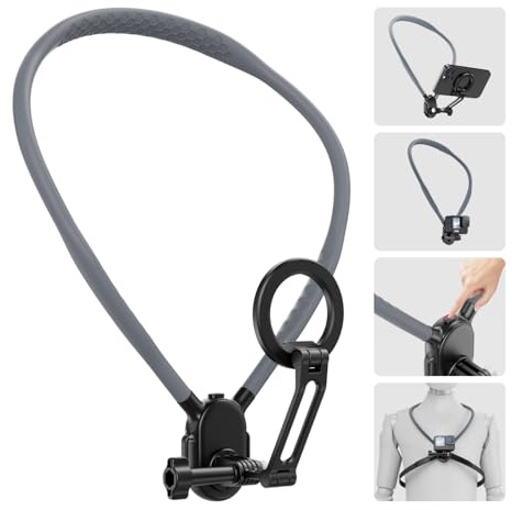Magnetic Neck Phone Holder, Neck Mount for Cell Phone Hands Free POV/Vlog Selfie Mount with Chest Strap, Chest Phone Holder for Recording/Cooking/Riding, iPhone 16 15 14 13 12 Android GoPro Insta360