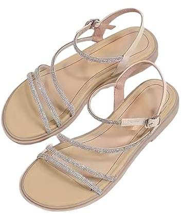 Glitzer Sandalen Damen Sommer Elegant Peep Toe Sandaletten Mit Strass Bohemian Sommersandalen Slingback Freizeitsandalen Leicht Riemensandalen Bequem Strandsandalen Damensandalen Gr.35-40