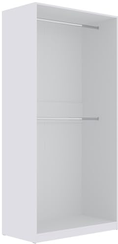 Marmex Kleiderschrank ohne Türen TRES 01B, Garderobenschrank mit Zwei Kleiderstangen, offener Kleiderschrank für Schlafzimmer, Ankleideräume, weiß (100x206x51 cm)