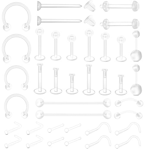 Voarge 14/16G Clair Tragus Nez Retainer Cartilage Helix Daith, Piercing Bioflex Acrylique Plastique Retainers, Lèvre Septum Helix Silicone Barre Langue Téton Tragus