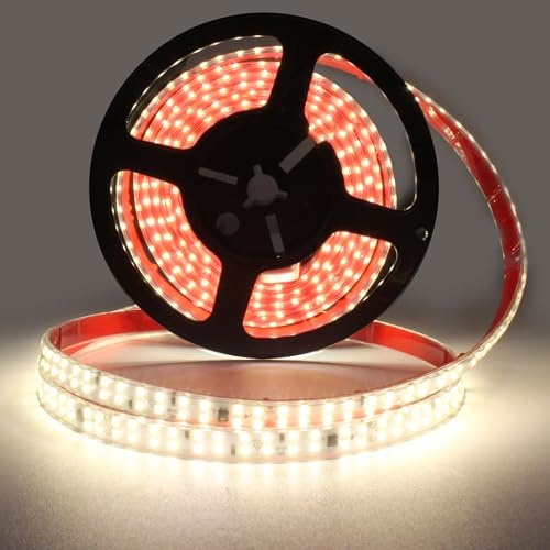 pcning Striscia LED 2835 Adesiva 10 Metro Luce Naturale, 10M 12 Watt Strip Light IP65 Impermeabile Nastro LED Adesivo con Spina 4000K (Bianco, 10M)