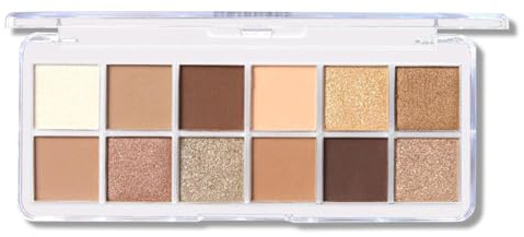 Paleta de sombras de ojos de 12 colores, mate brillante, neutro, tonos marrones cálidos, polvo fino y liso, portátil, altamente pigmentado y de larga duración