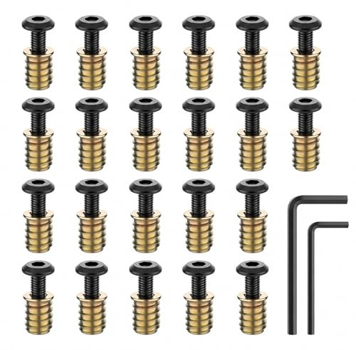 Zynthor M8 Furniture Bolts and Threaded Insert Nuts Set, 20PCS M8 x 20mm Black 304 Stainless Steel Hex Socket Bolts and 20PCS M8 x 20mm Zinc Plated Carbon Steel Insert Nuts whit 2PCS Hex Spanner