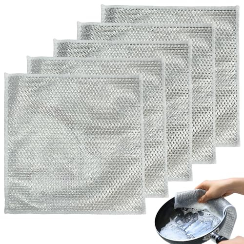 ZenithQuest Multipurpose Wire Dishwashing Rags For Wet And Dry, 5PCS Wire Dish Cleaning Rags Reusable and Non-Scratch Cleaning Cloths For Home Kitchen (5)