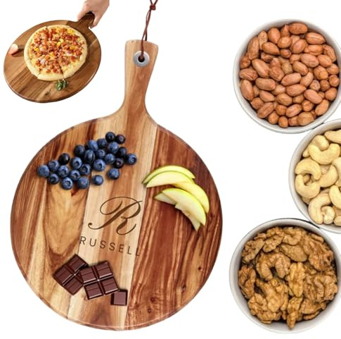 Planche à Pizza en Bois Personnalisée - Pelle a Pizza Gravure sur Bois pour Prénoms, Logo, Citation - pour Couper et Servir les Pizzas