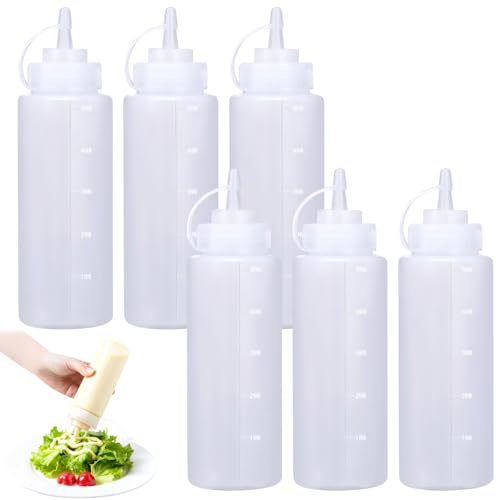 6 Pcs Squeeze Condiment Bottle, 500ml/16oz Plastic Condiment Bottles | Reusable Ketchup Squeeze Bottle with Twist On Cap Lids for Sauce BBQ Sauces Syrup Dressings