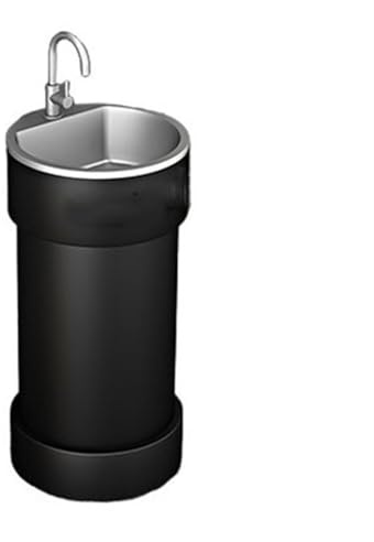 Platzsparender Sockel Badezimmerwaschbecken mit rundem Sockel, kreatives und farbenfrohes Standwaschbecken Edelstahlwaschbecken, freistehendes aus lackiertem Metall(Schwarz)