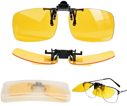 SEASJHBAY Clip-on Nachtfahrbrille für autofahrer, gelbe brille, Nachtfahrbrille mit Flip-Up Design, Reduziert Blendung Durch Entgegenkommende Scheinwerfer, Mit Aufbewahrungsbox