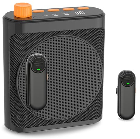 Amplificador de voz Micrófono inalámbrico con solapa magnética, amplificador de voz portátil para profesores con 2 micrófonos, sistema de altavoces Bluetooth recargable para aula, yoga, reuniones