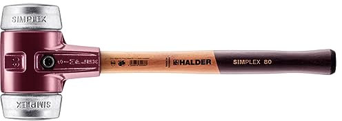 Halder Simplex Mallet 80mm – Soft Metal Inserts, Cast Iron Housing with Protection Sleeve, Varnished Hickory Handle, Heat-Resistant Non-Sparking Assembly & Straightening Hammer – 3009.080