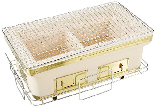 BUNDOK BD-383 Oblong Shichirawa Large, Charcoal, Diatomaceous Earth, Beige, Stand Included (For 3-4 People)