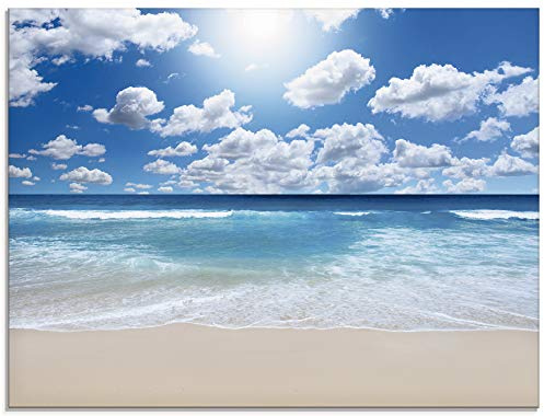 ARTland Wanddeko Glasbilder Wandbild Glas Bild einteilig 80x60 cm Querformat Strand Meer Sommer Karibik Südsee Urlaub Natur Sand Himmel Wolken T8KG